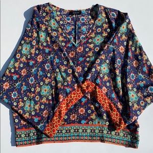 Tolani Silk Kimono Sleeve Top Oversized Small